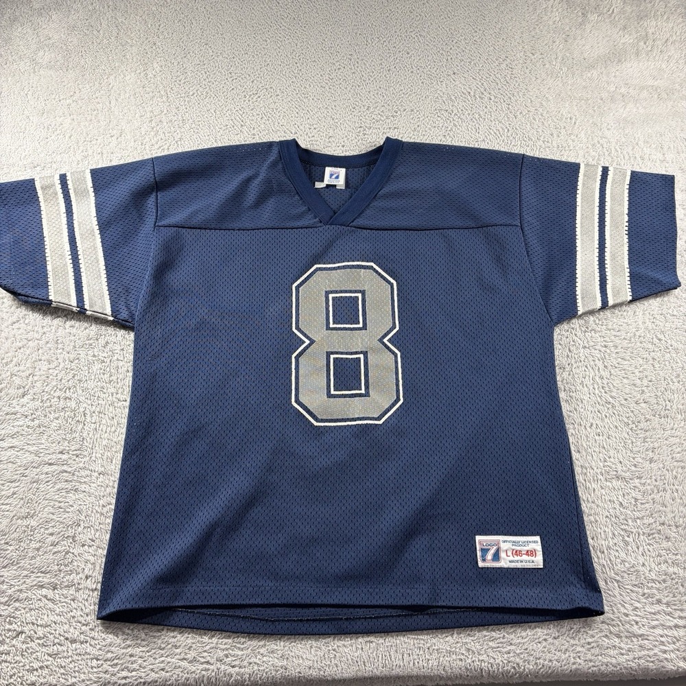 Vintage Dallas Cowboys Jersey Logo 7 Troy Aikman #8 Netted Warm Up Made in USA L